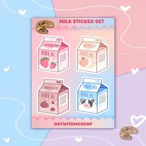 Milk Sticker Set: four cartoon milk carton designs