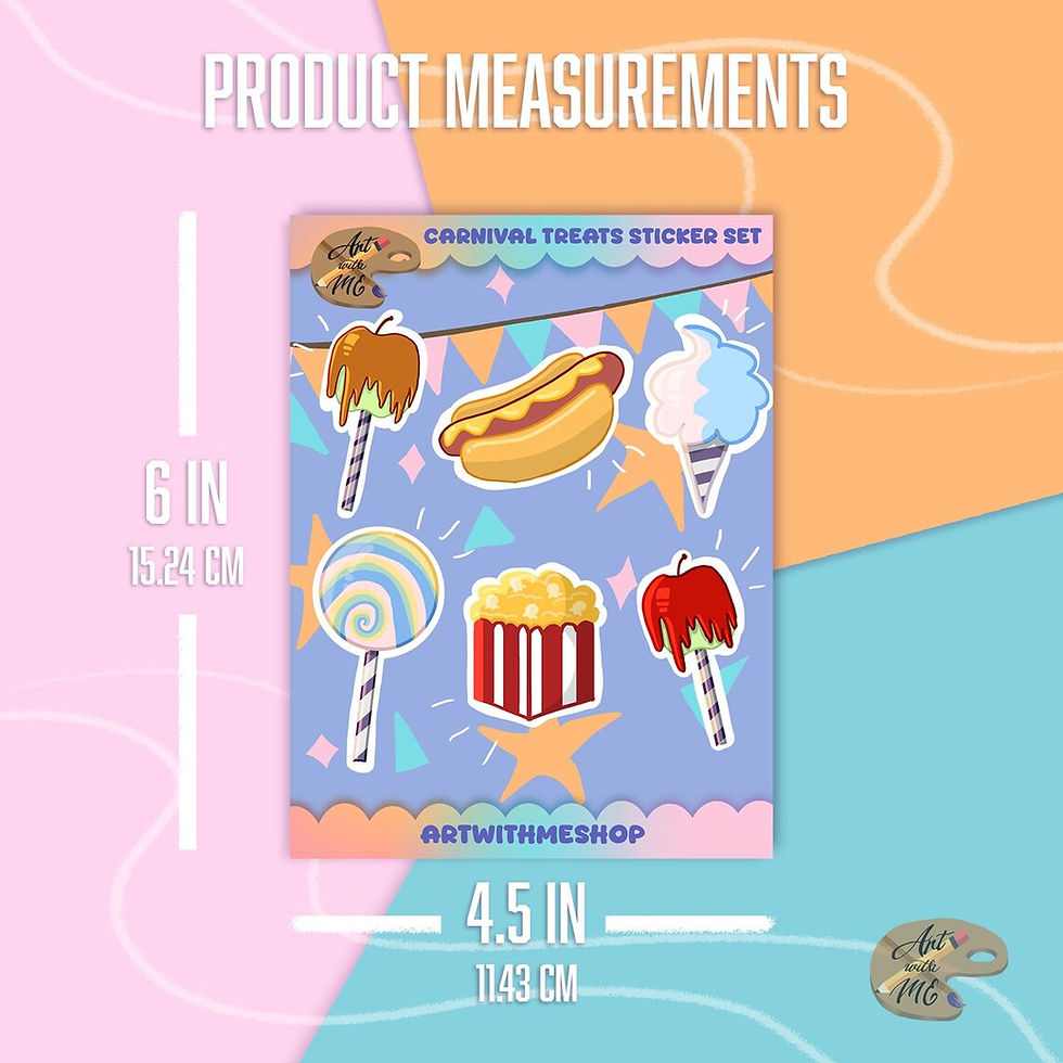Carnival theme sticker set 5x4.5 inches: 6 die cut fair food