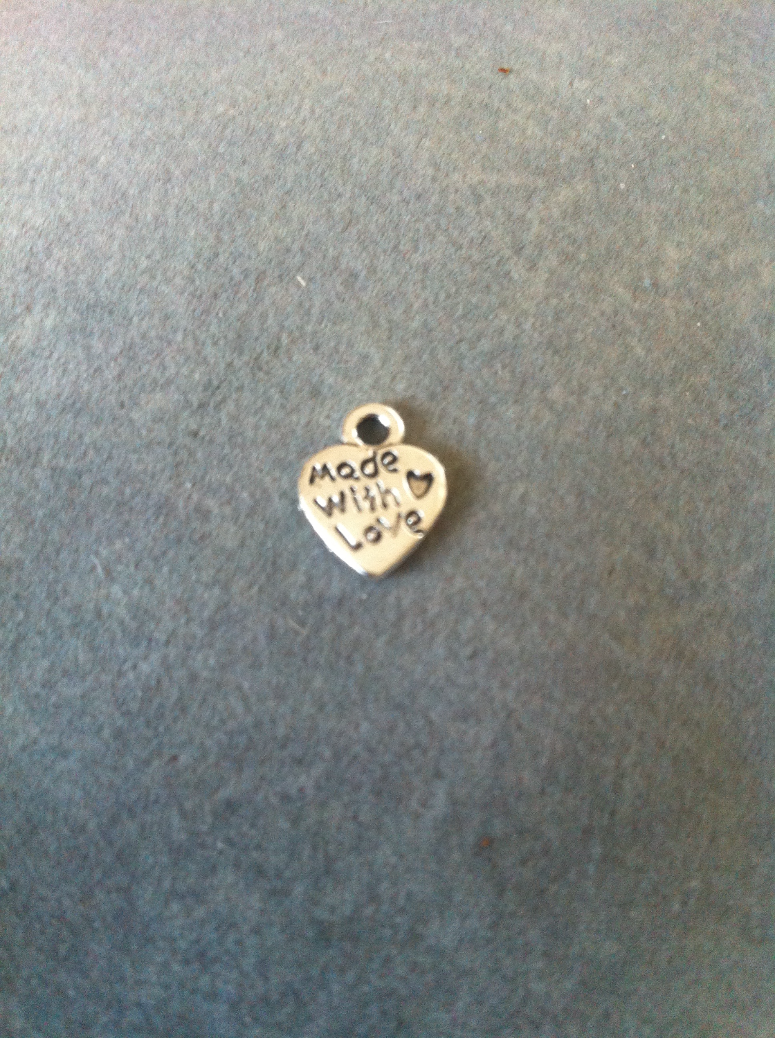 Charms: Silver "Made with Love" heart charms #220