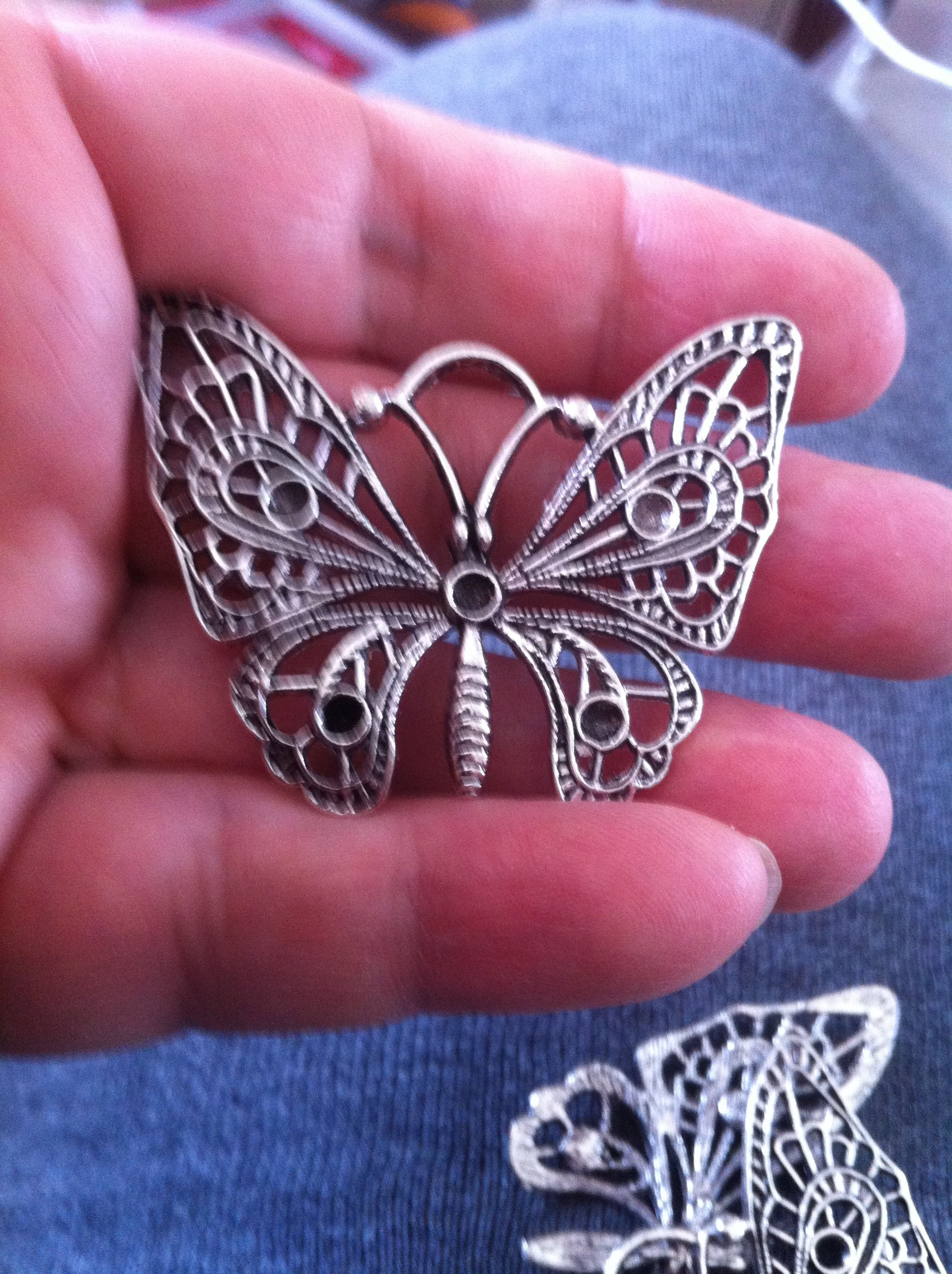 Charms: Large silver filagree butterflies # 238