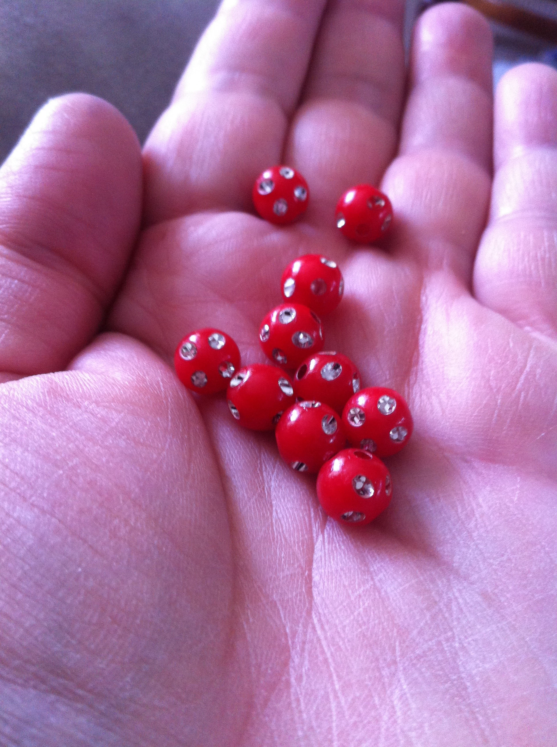 Acrylic 8mm Sparkle Beads Lot Red