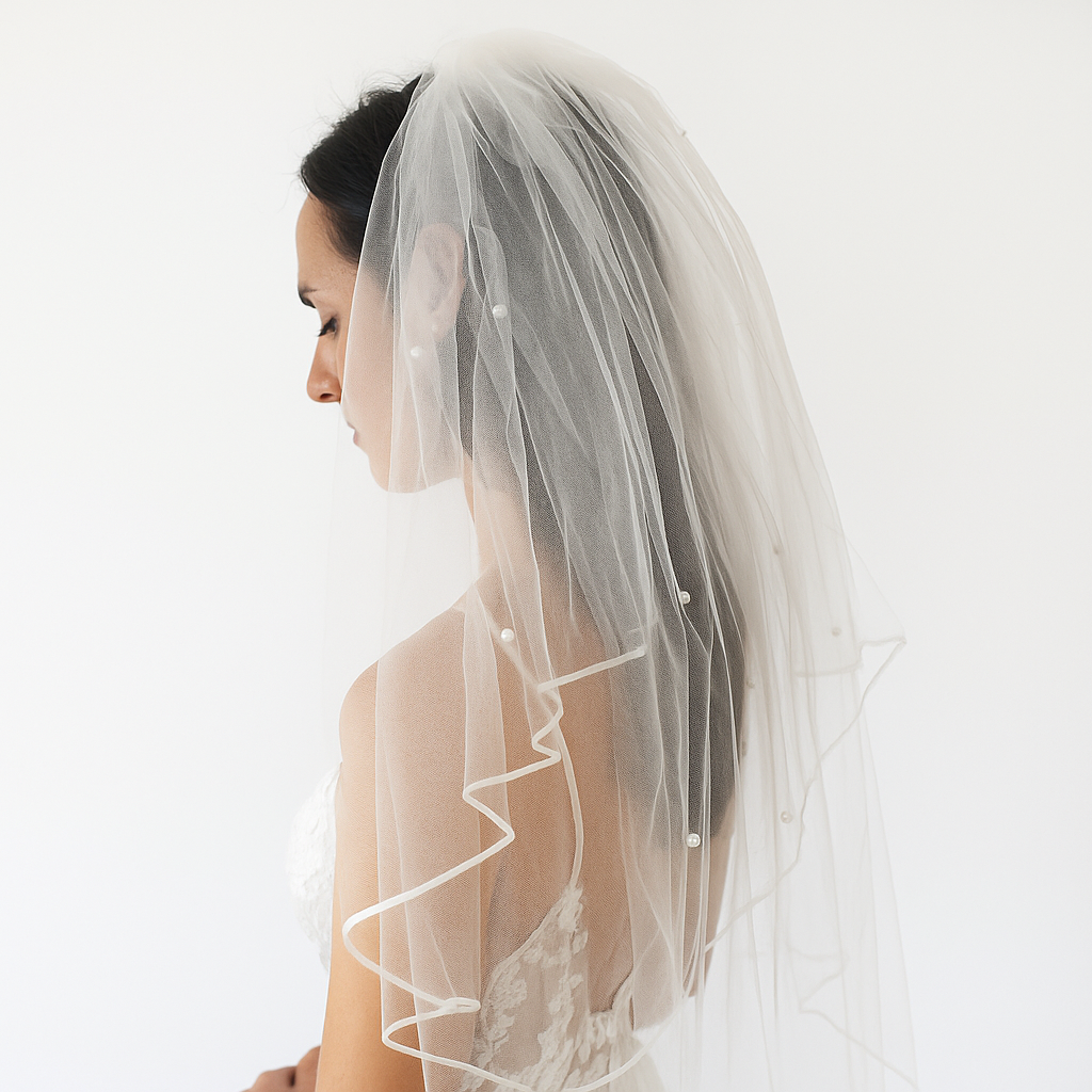 Krátký závoj s perličkami