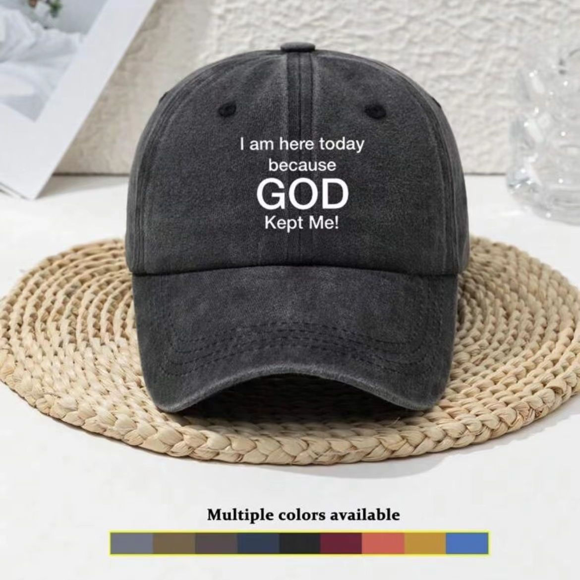 【帽子】信仰字母刺绣复古棒球帽（God Kept Me）