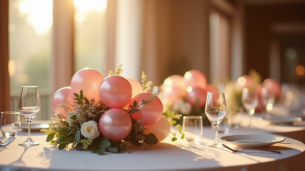 Close-up view of elegant balloon centerpiece on event table