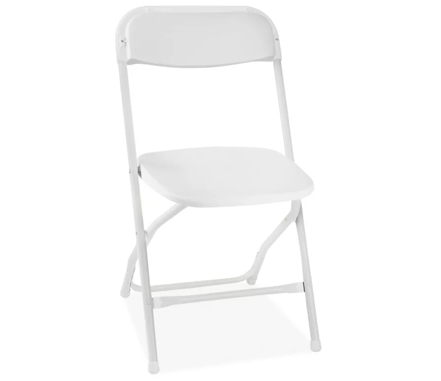 “White folding event chair on plain background”