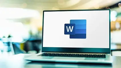 Laptop screen showing Microsoft Word logo