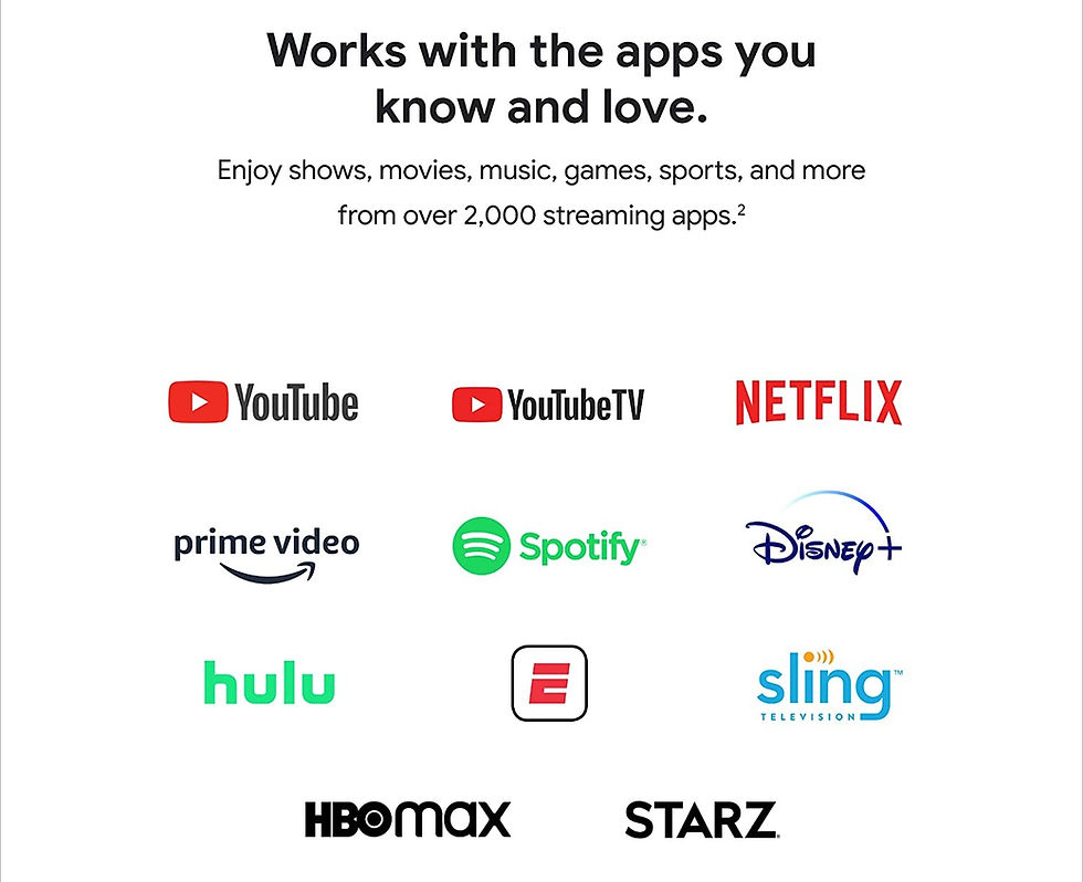 Available streaming apps on Google Chromecast