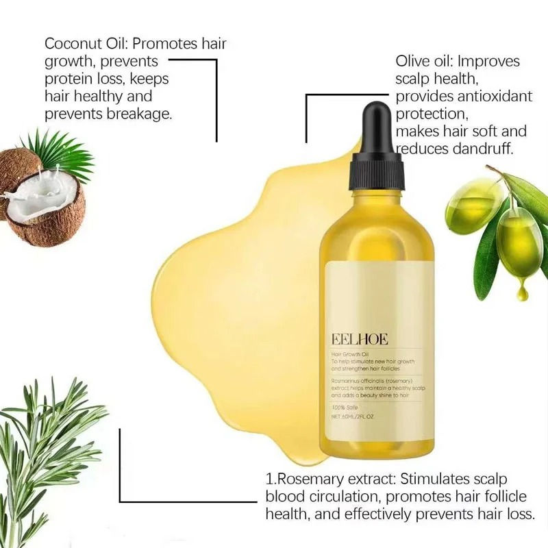 Thumbnail: 1/2/3pcs Natural Hair Growth Oil Rosemary Anti Hair Loss Regrowth Moisturizing R