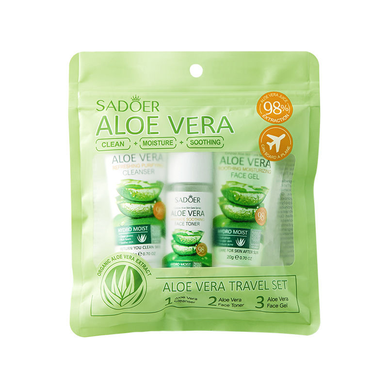Thumbnail: 3pcs SADOER Aloe Vera Skin Care Sets Face Wash Facial Cleanser Aloe Gel Toner Fa