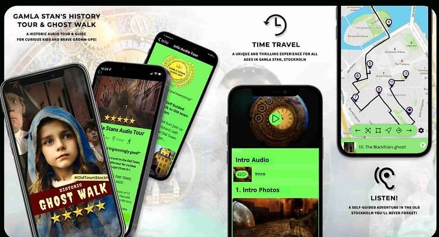 Screenshots of The Guide App for the whole family in Old Town Stockholm