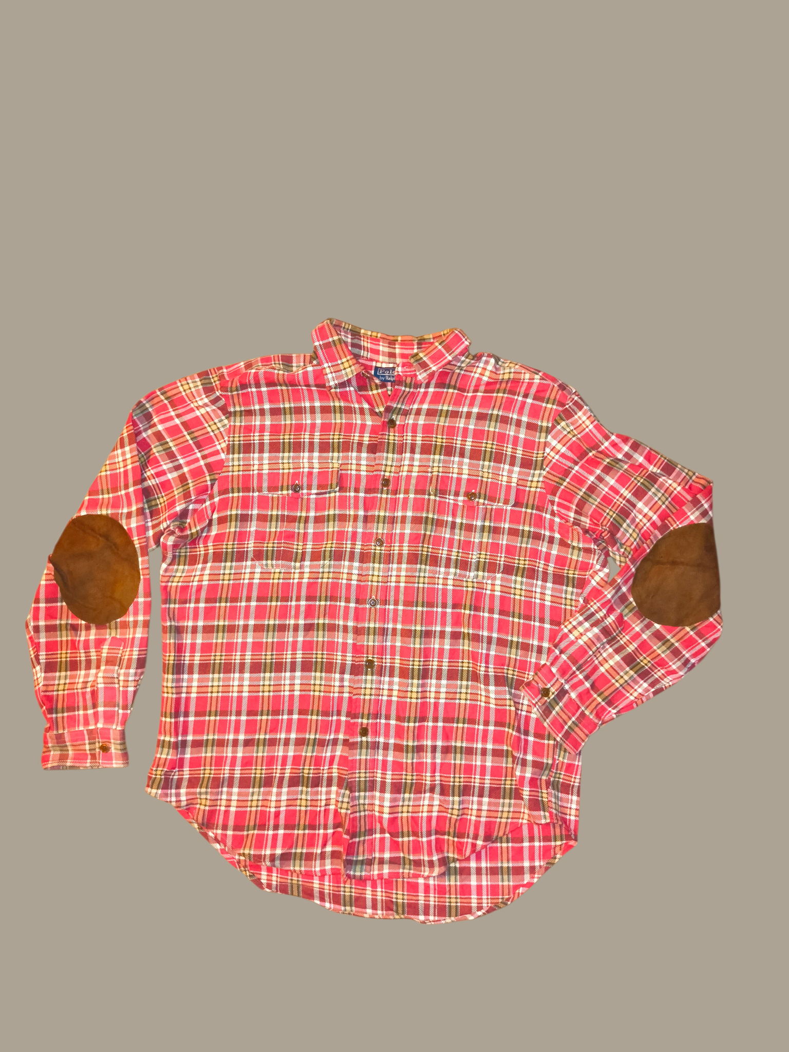 Polo Ralph Lauren Red Plaid Flannel Shirt XL – Suede Elbow Patches