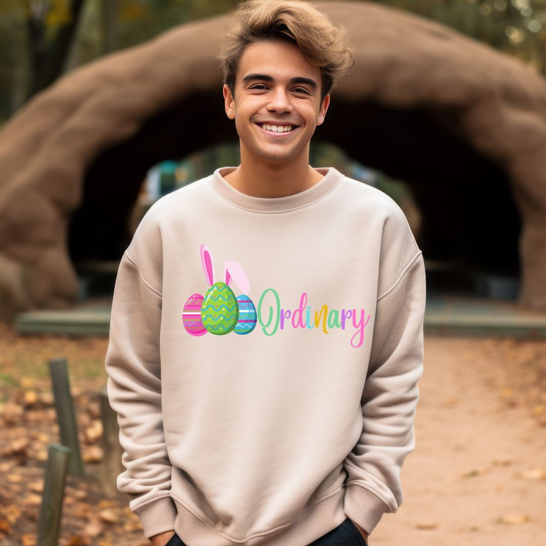 Sand Easter EggOrdinary Sweatshirt with eggs and bunny ears that represent extra in extraordinary