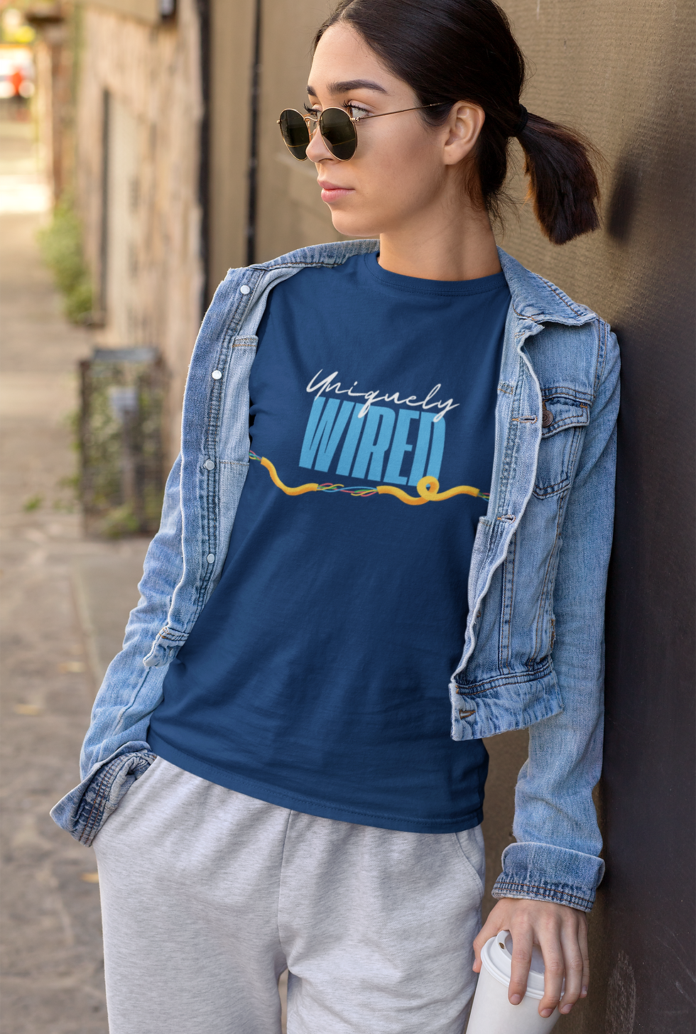 Navy Uniquely Wired T-Shirt featuring a bold design with broken wires