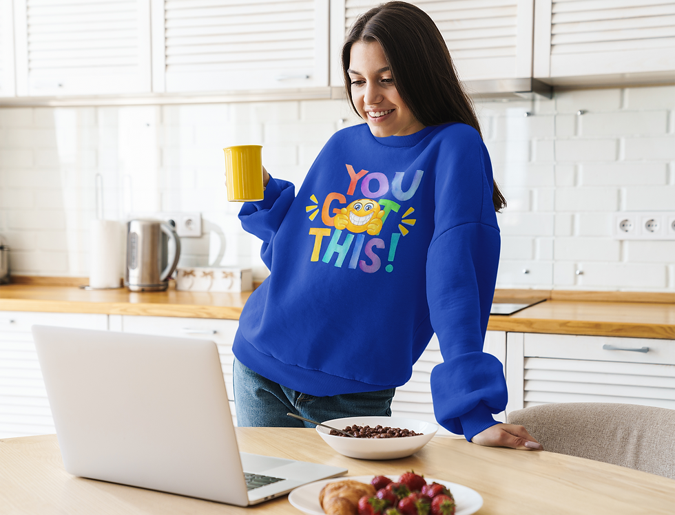 Blue You Got This sweatshirt, featuring a cheerful yellow smiley face with two thumbs up