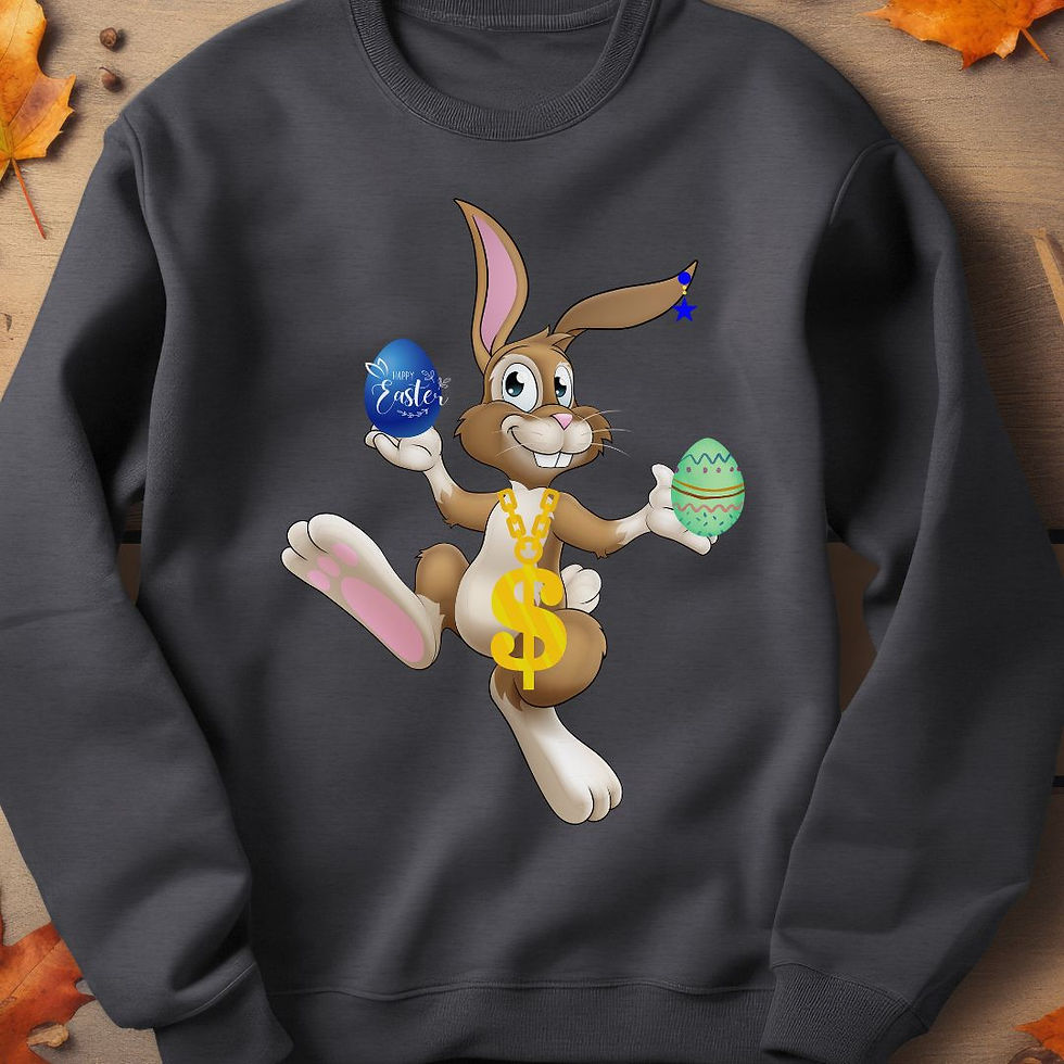 Thumbnail: Dark Heather Grey Hoppin' Blinged Out Bunny Sweatshirt featuring the coolest bunny