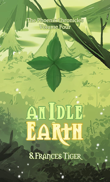 Green book cover with trees and a leafy logo for An Idle Earth