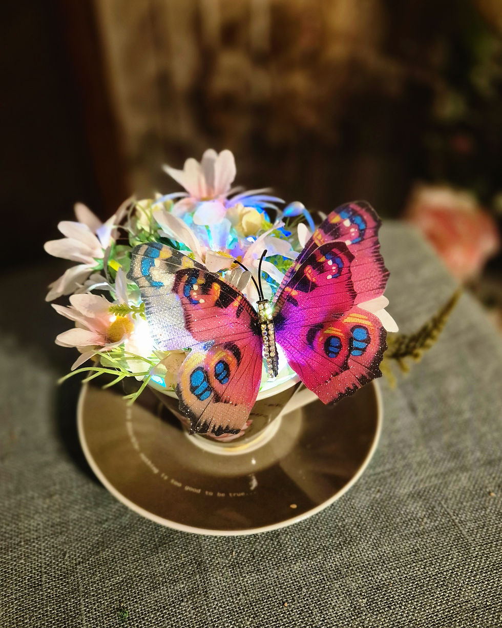 Thumbnail: Wildflower Flutter Teacup – Handmade Illuminated Gift with Red Butterfly