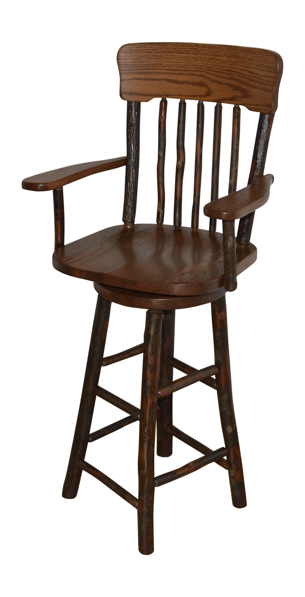 Panel Back Swivel Hickory Bar Chair with Arms
