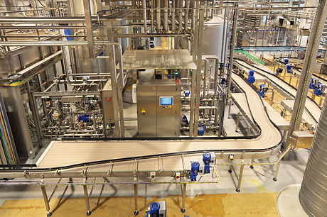 The interior of the brewery. The conveyo