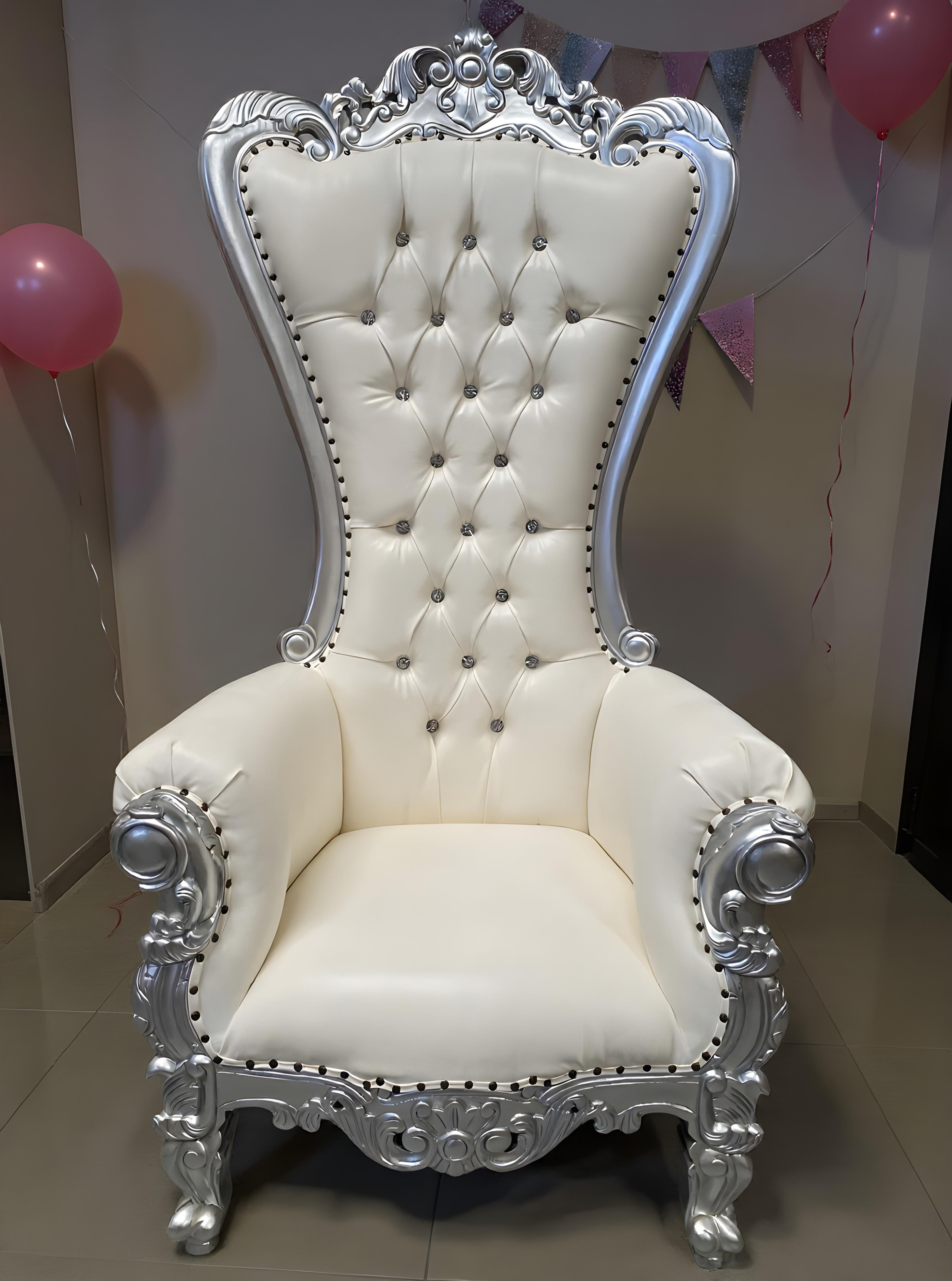 Trono XXL plata/skai blanco con cristales