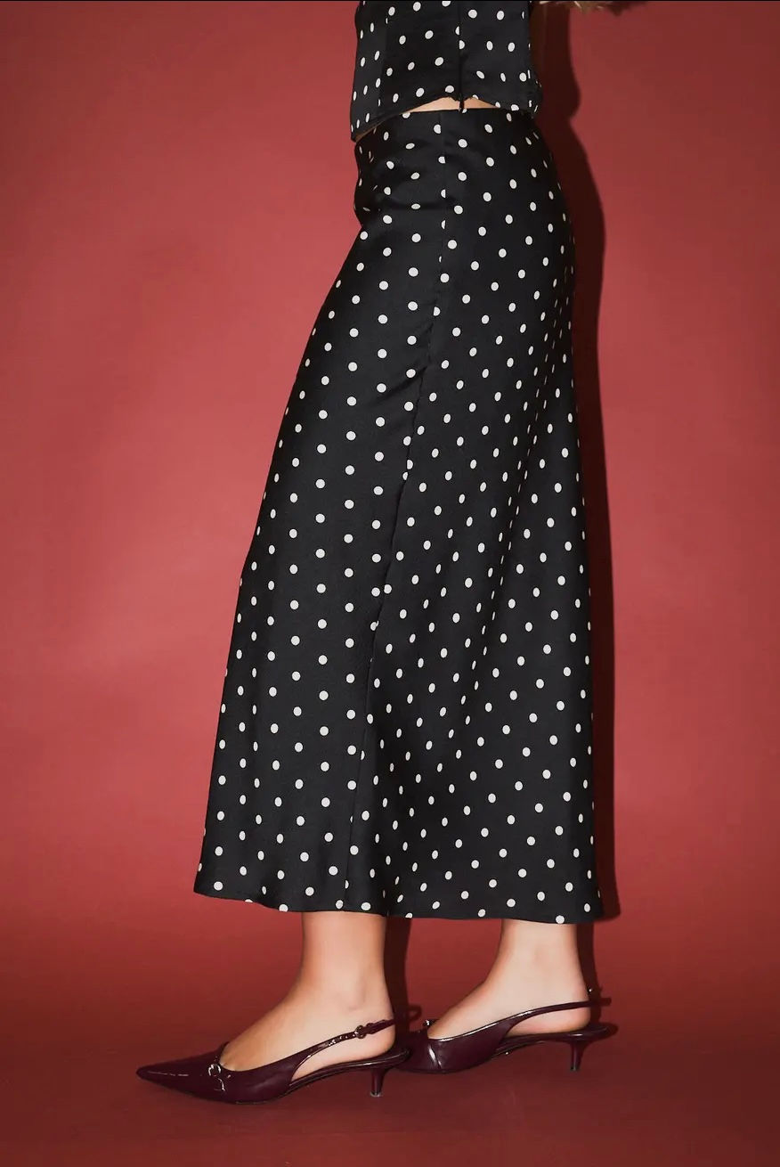Thumbnail: Polka Dot Mid Rise Maxi Skirt