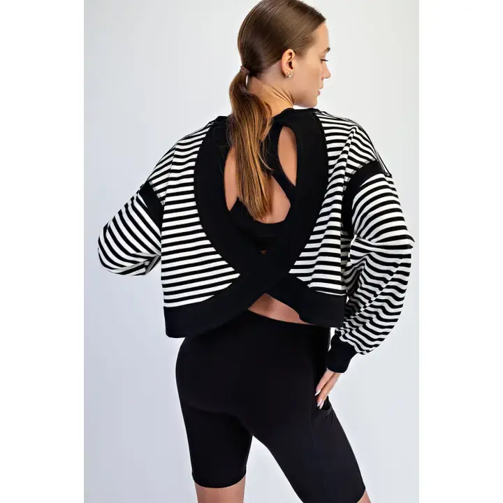 Striped Open Back Long Sleeve Top