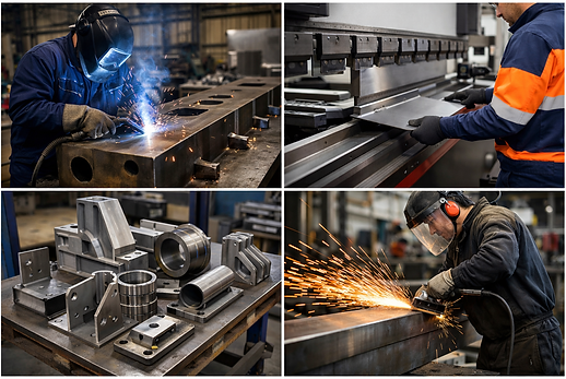 Custom metal fabrication work including fabricated components and industrial assemblies