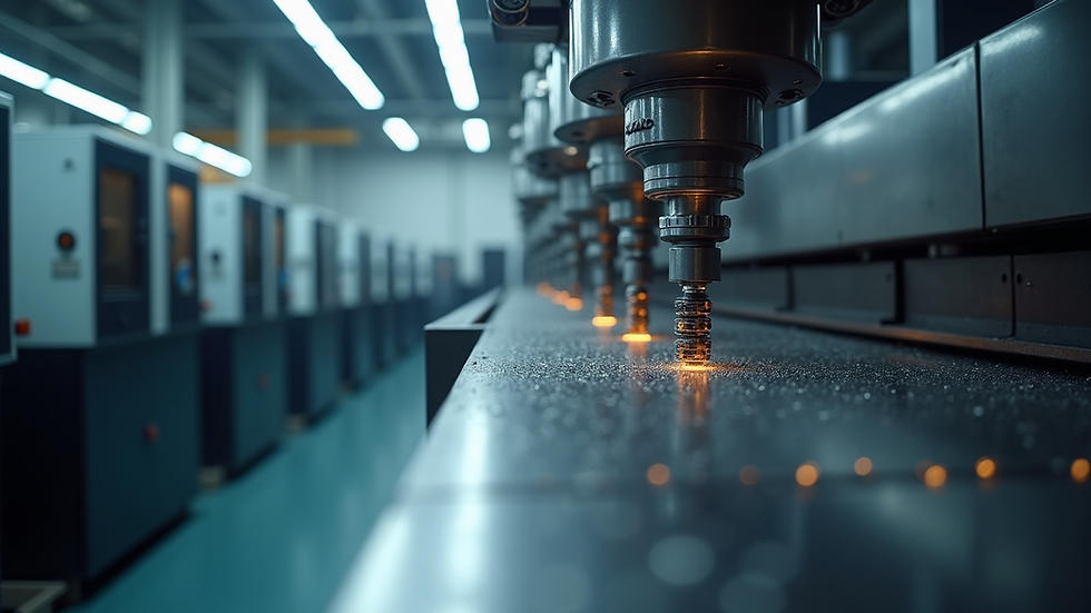 Eye-level view of CNC machining workshop with machines lined up