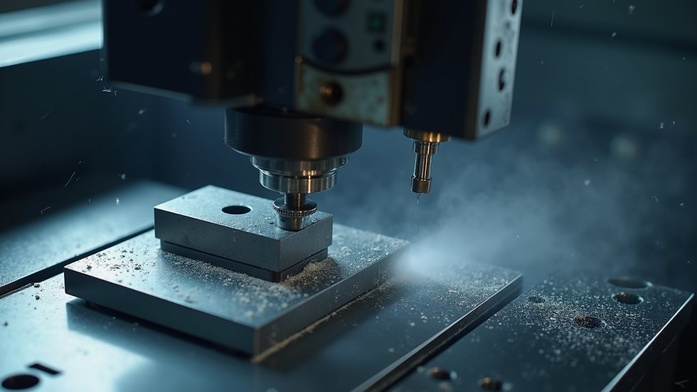 Close-up view of a CNC milling machine cutting a metal component