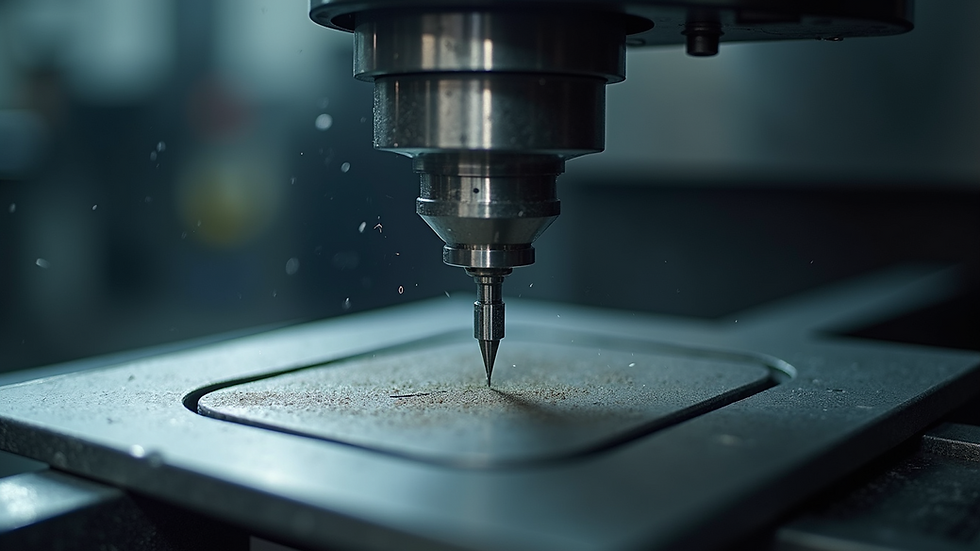 Close-up view of a precision CNC machine cutting a metal part