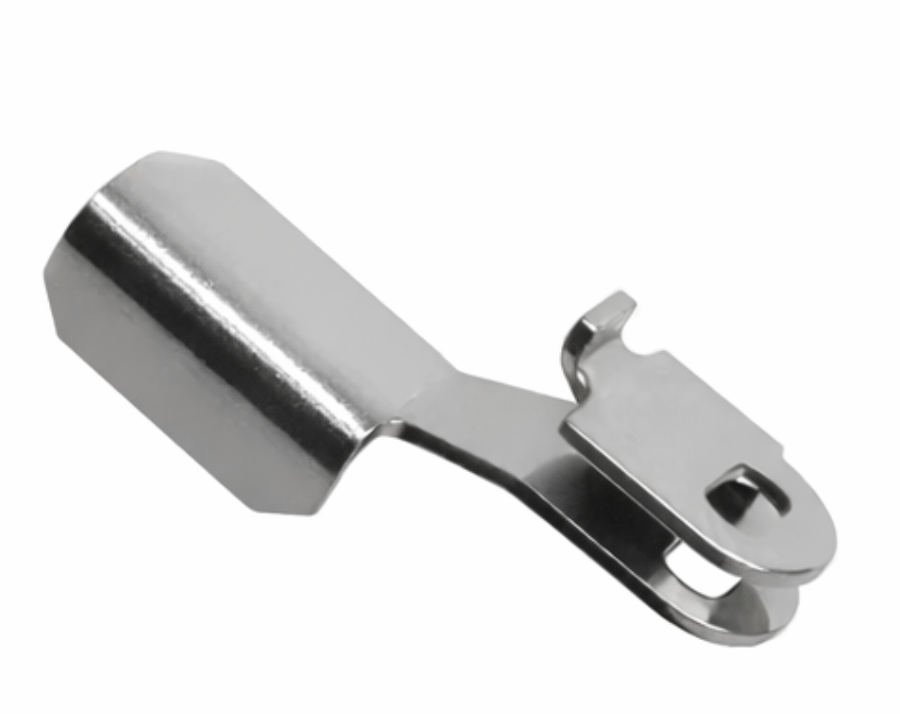 Precision sheet metal fabrication parts in stainless steel on a white background.