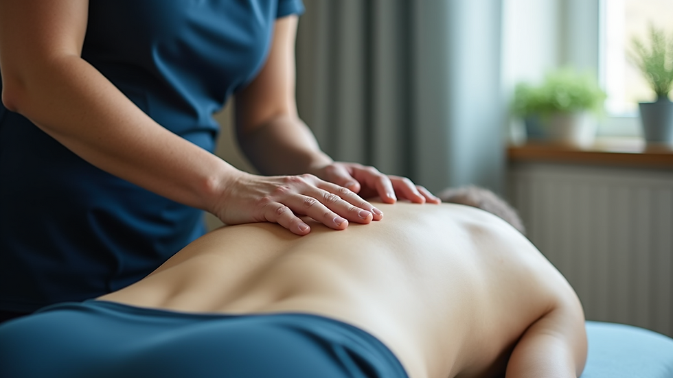 Close-up view of a therapist applying manual therapy on a patient’s back