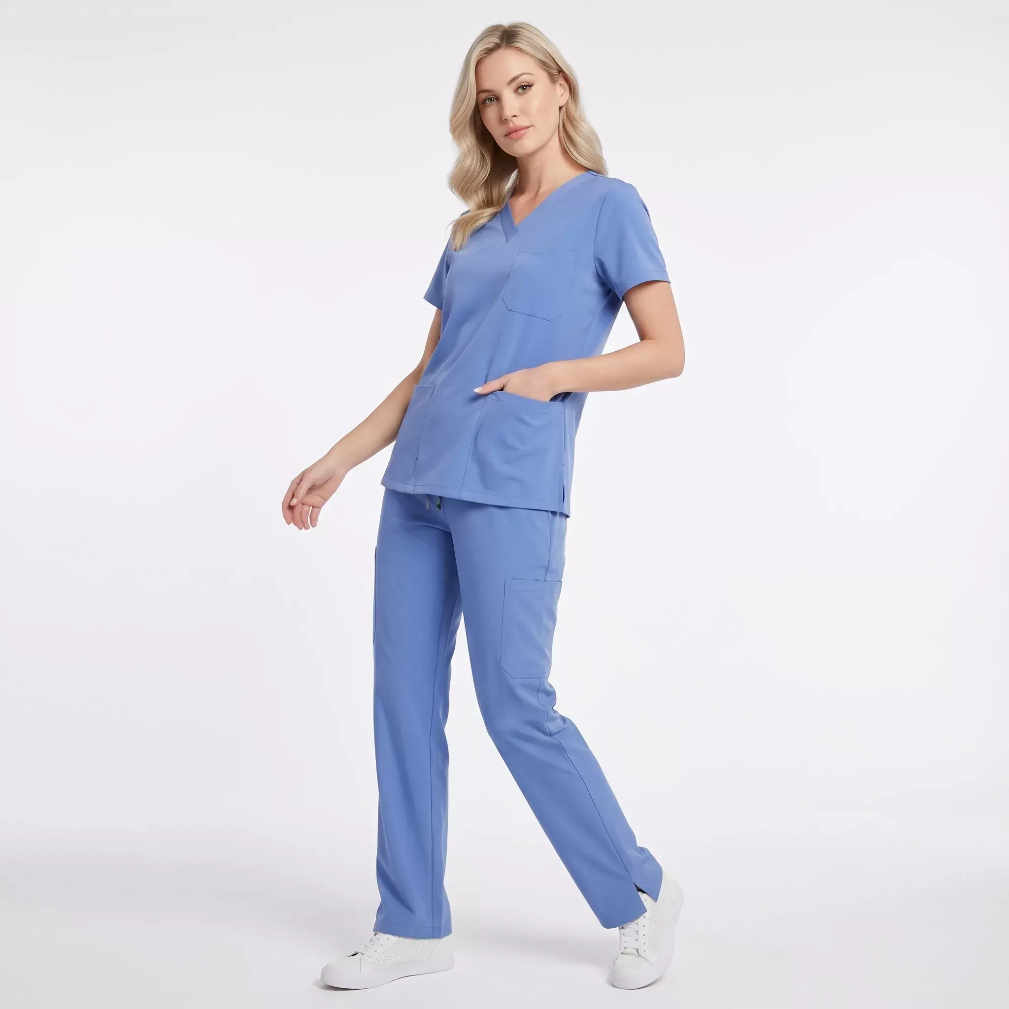 22700 Ceil Blue V-Neck Classic Fit Cargo Pants Medical Scrubs Set