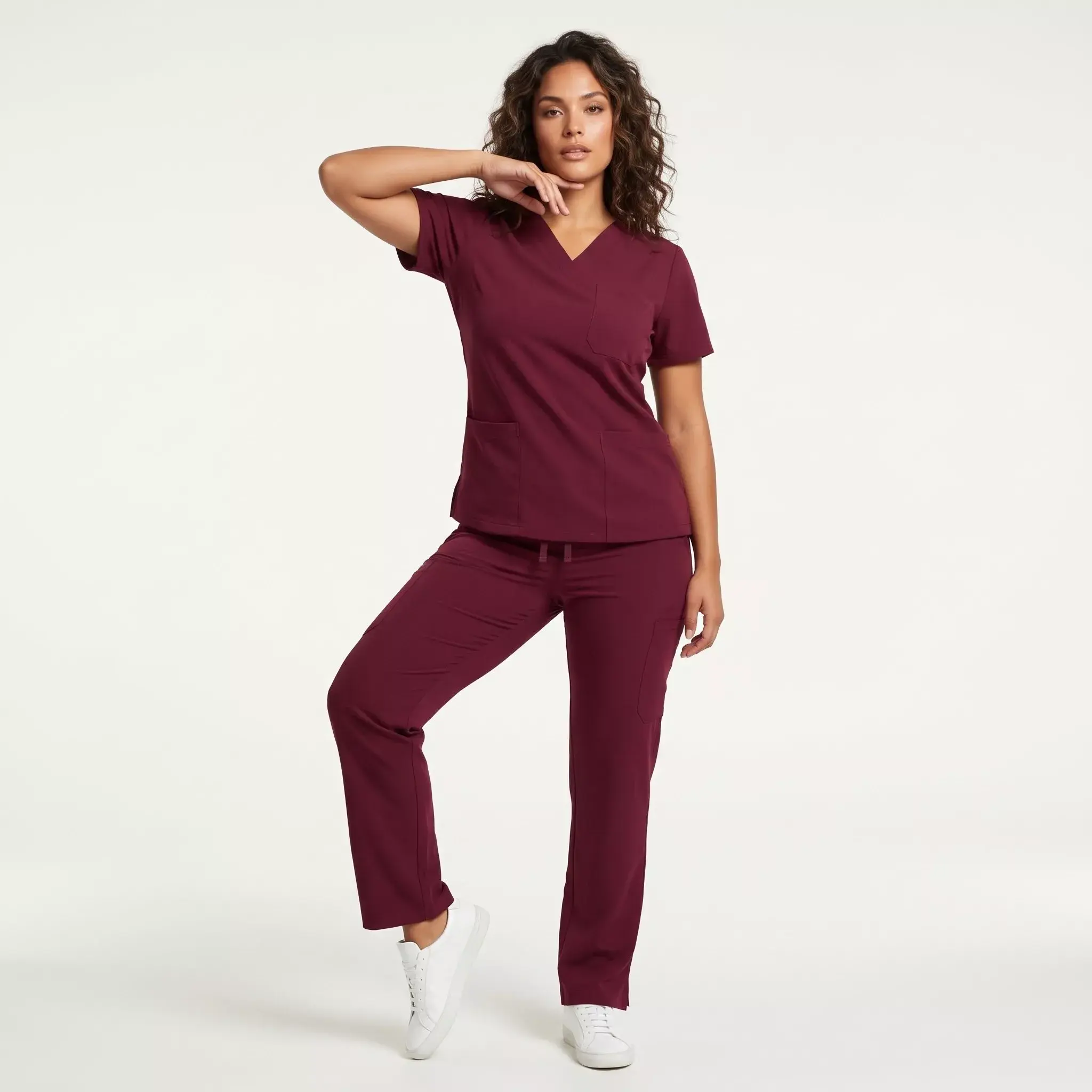 22700 Burgundy V-Neck Classic Fit Cargo Pants Medical Scrubs Set