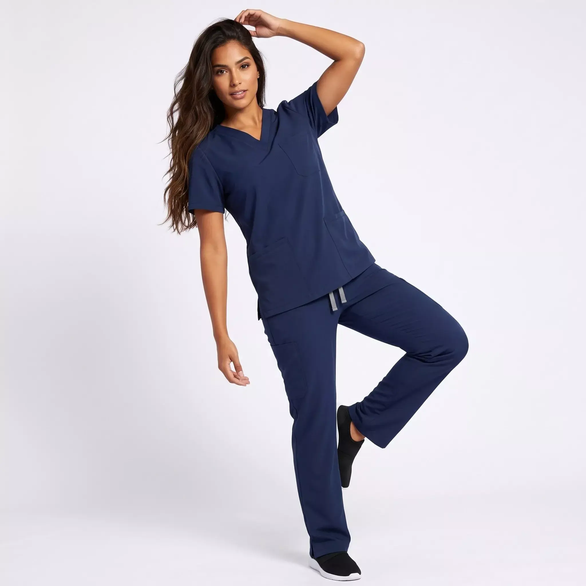 22700 Navy Blue V-Neck Classic Fit Cargo Pants Medical Scrubs Set