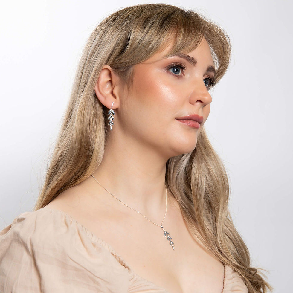 Thumbnail: Silver Long Leaf Drop Earrings