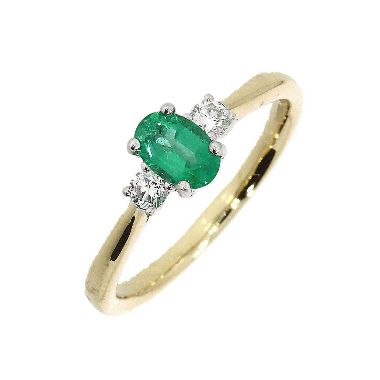 18ct Yellow Gold Emerald and Diamond Trilogy Ring