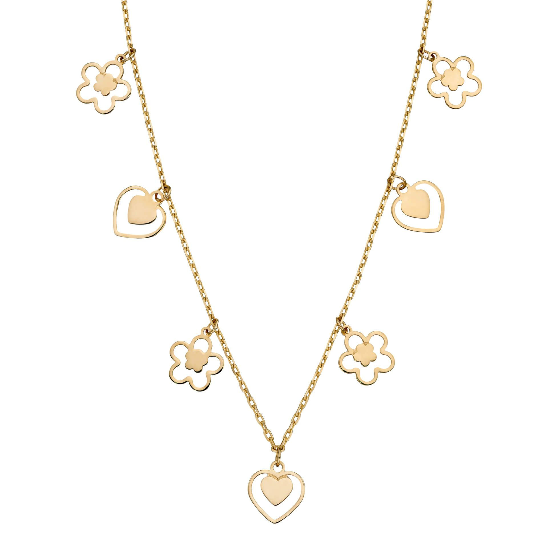 9ct Yellow Gold Hearts and Flowers Necklace