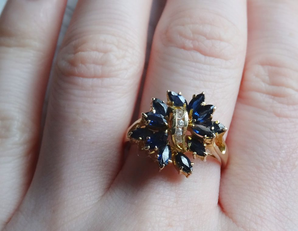 Thumbnail: Pre-owned 14ct Gold Marquise Sapphire Cluster Dress Ring