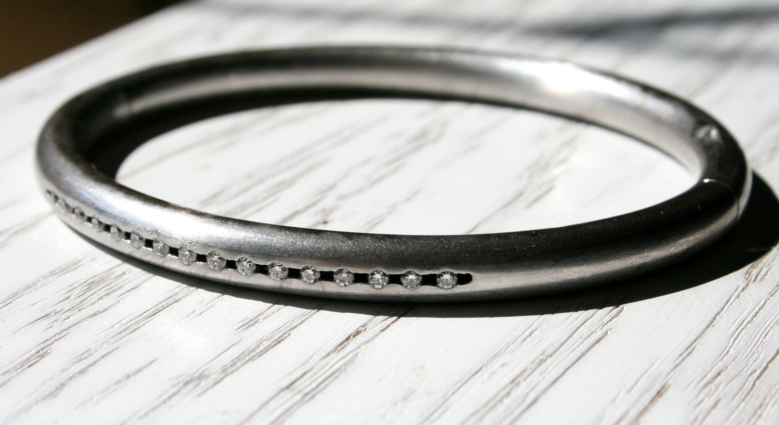 Pre-owned 18ct White Gold Heavy Diamond Bangle