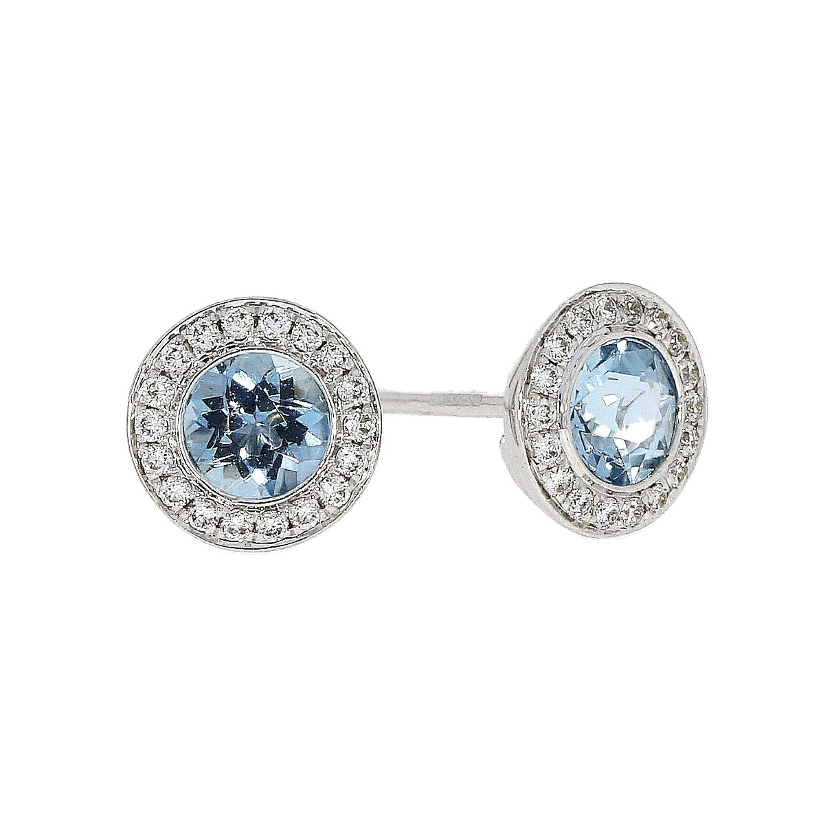 18ct White Gold Aquamarine And Diamond vintage cluster Stud earrings