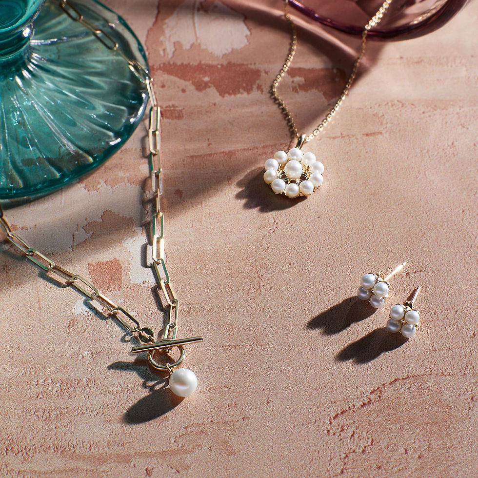 Thumbnail: 9ct Yellow Gold T-Bar Chain Necklace with Freshwater Pearl Charm