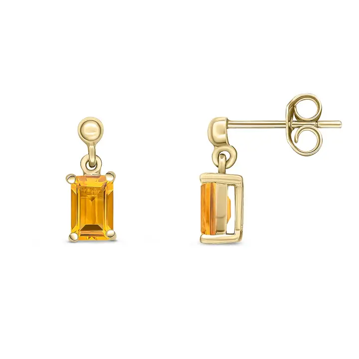 Thumbnail: 9CT Yellow Gold Octagonal Citrine Claw Drop Earrings