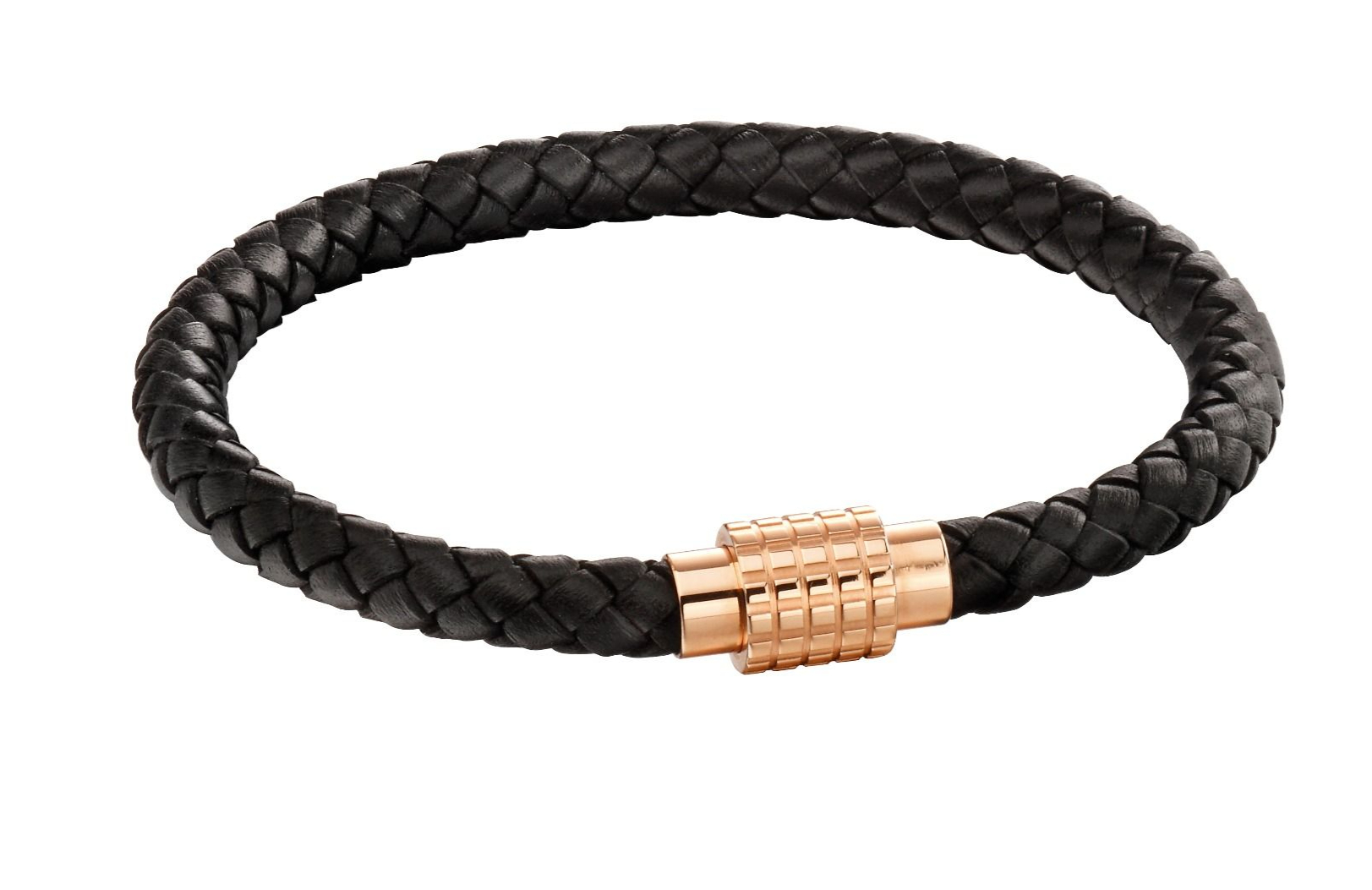 Fred Bennett Plaited Black Leather and Rose Gold Plated Hexagon Clasp