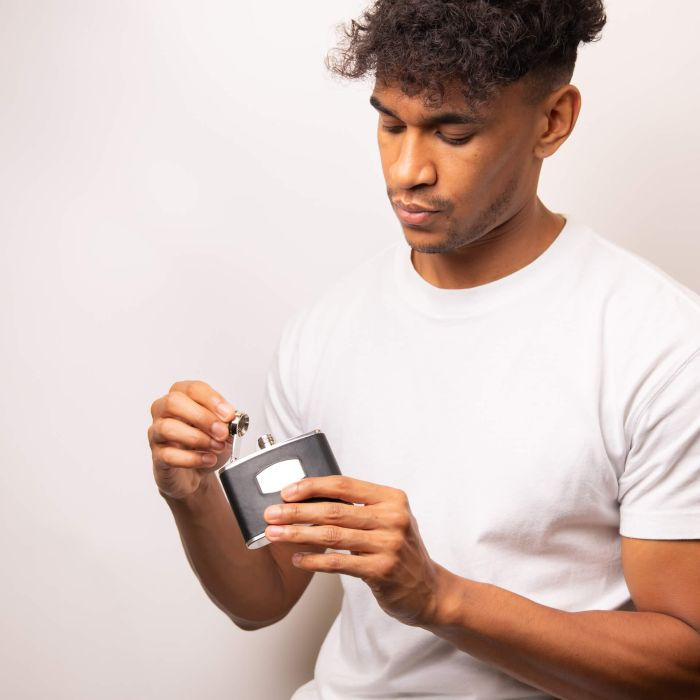 Thumbnail: Fred Bennett Leather and Stainless Steel Hip Flask