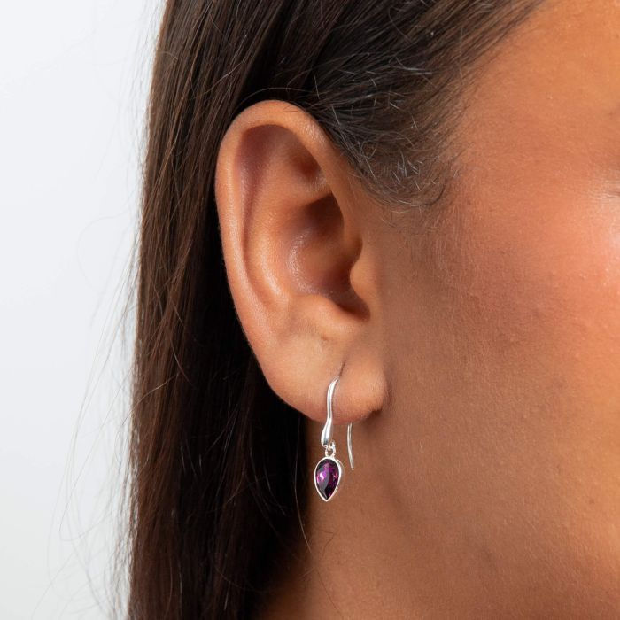 Thumbnail: Pear Shape Amethyst Crystal Drop Earrings