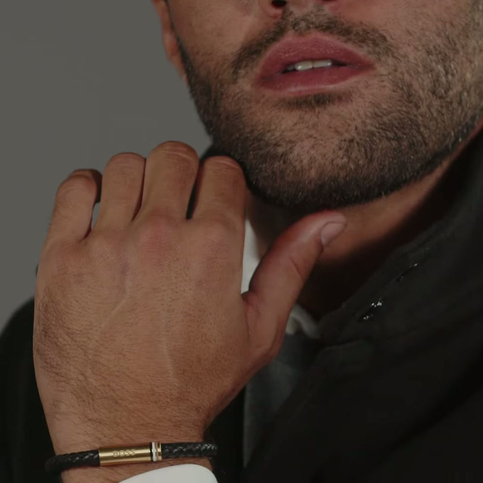 Thumbnail: BOSS Black braided-leather cuff with magnetic logo closure