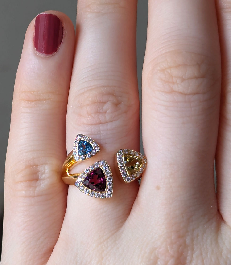 Thumbnail: 18ct Gold Diamond and Gemstone Trillion Trio Ring