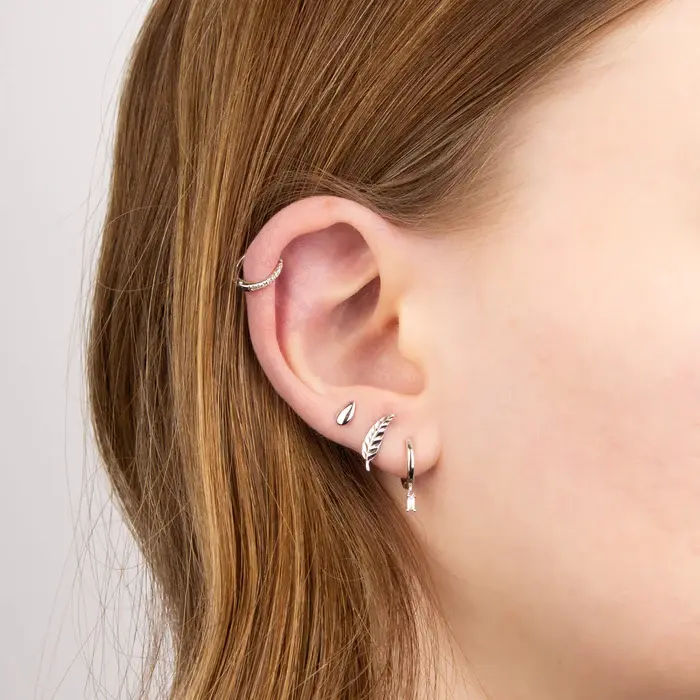Thumbnail: 9ct Gold Hoop Earrings with Pave Diamonds