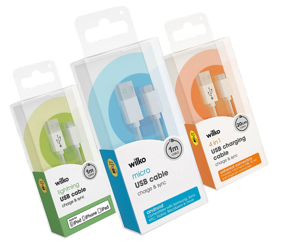 wilko core andriod and apple usb phone cable packaging